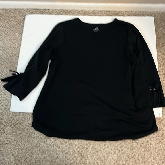 J. Jill Pima tie-sleeve Tee Black Cotton Bell-sleeve Crew Neck Casual Too - Picture 10 of 10